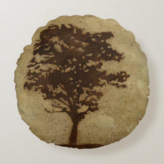 Tree Silhouette on Bronze Background Round Cushion (Front)