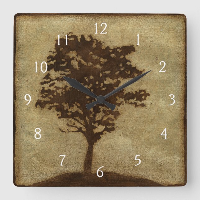Tree Silhouette on Bronze Background Square Wall Clock (Front)