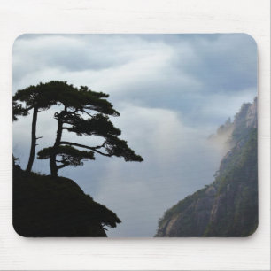 Tree silhouetted at sunrise, Yellow Mountain, Mouse Mat