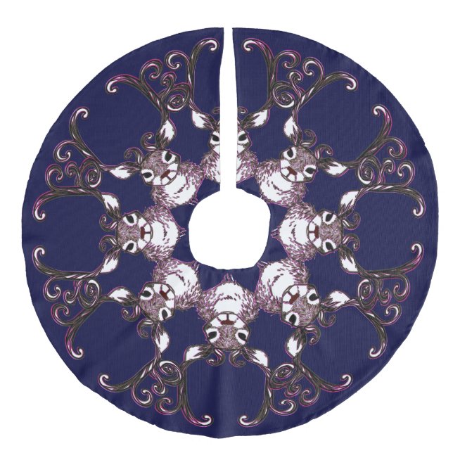 Tree skirt Cute Reindeer brown deer cottage blue (Front)