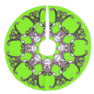 Tree skirt Cute Reindeer brown deer cottage green