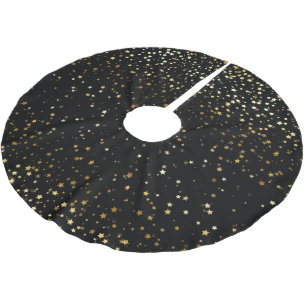 Tree Skirt-Gold Stars Black Brushed Polyester Tree Skirt