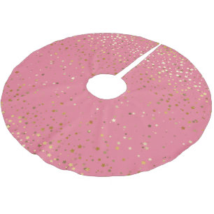 Tree Skirt-Gold Stars Pink Brushed Polyester Tree Skirt