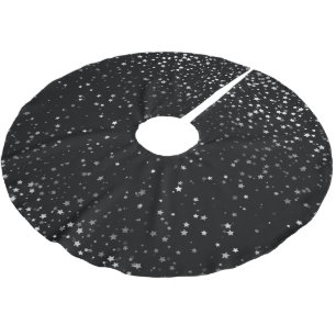 Tree Skirt-Silver-Grey Stars Black Brushed Polyester Tree Skirt