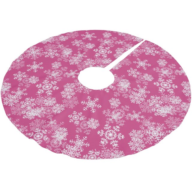 Tree Skirt-Snowflakes-Pink Brushed Polyester Tree Skirt (Angled)