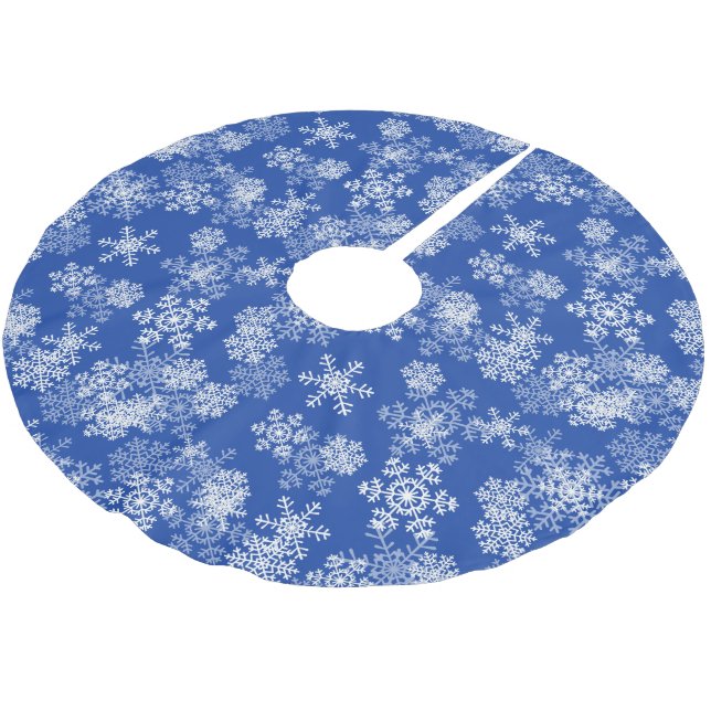 Tree Skirt-Snowflakes-Royal Blue Brushed Polyester Tree Skirt (Angled)