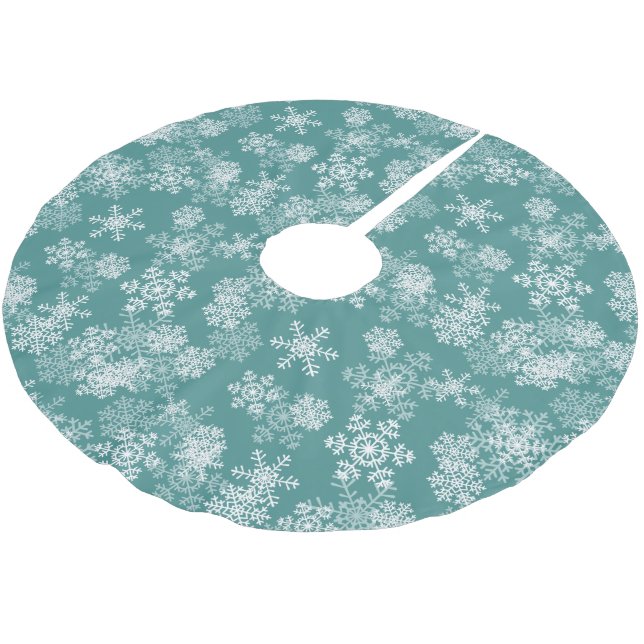 Tree Skirt-Snowflakes-Teal Brushed Polyester Tree Skirt (Angled)