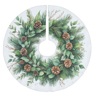 Tree Skirt with Pine Wreath and Cones Illustration