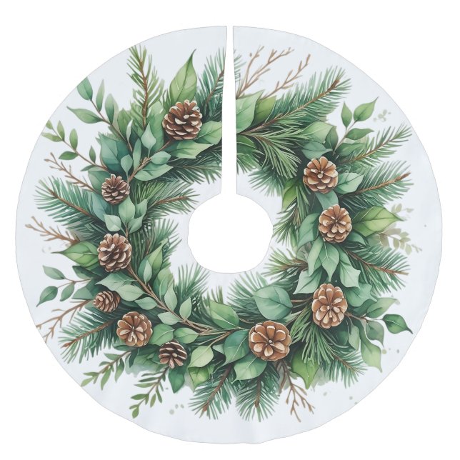 Tree Skirt with Pine Wreath and Cones Illustration (Front)