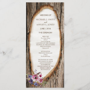 Tree Slice Stump with Flowers Wedding Program Programme