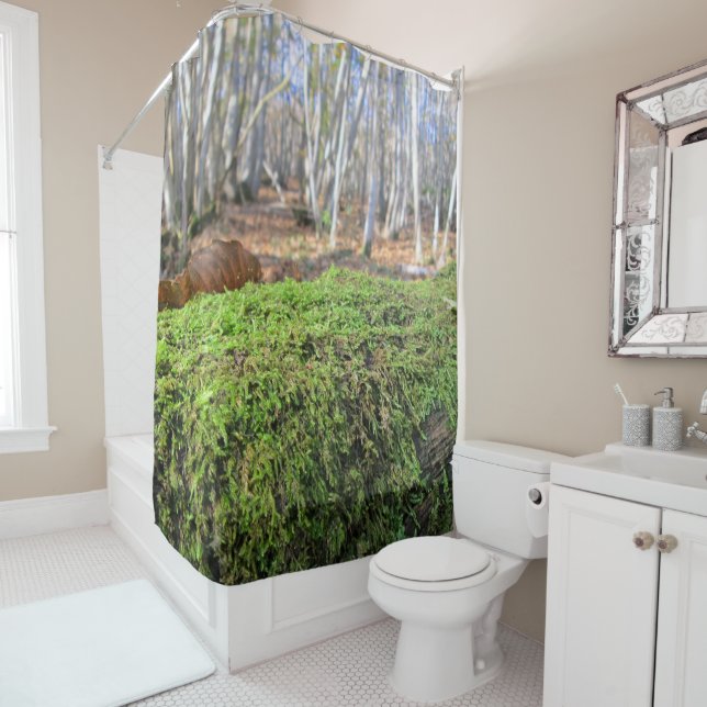 Tree Slumbers in Autumn Moss - Personalised Shower Curtain (In Situ)