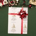 Tree snow cream mocha Christmas Wrapping Paper<br><div class="desc">A cream,  soft beige background,  mocha,  muted brown  text.  Decorated with a snowcovered pine tree. Merry Christmas is written with an elegant hand-lettered style script.  Personalise and add your family name.</div>