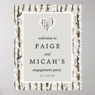 Tree Snow Heart Engagement Party Welcome Sign