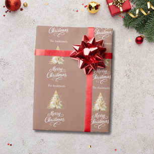 Tree snow mocha brown Christmas Wrapping Paper