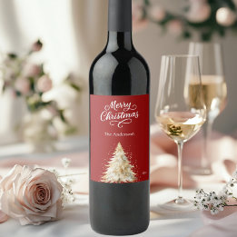 Tree snow red white Christmas Wine Label