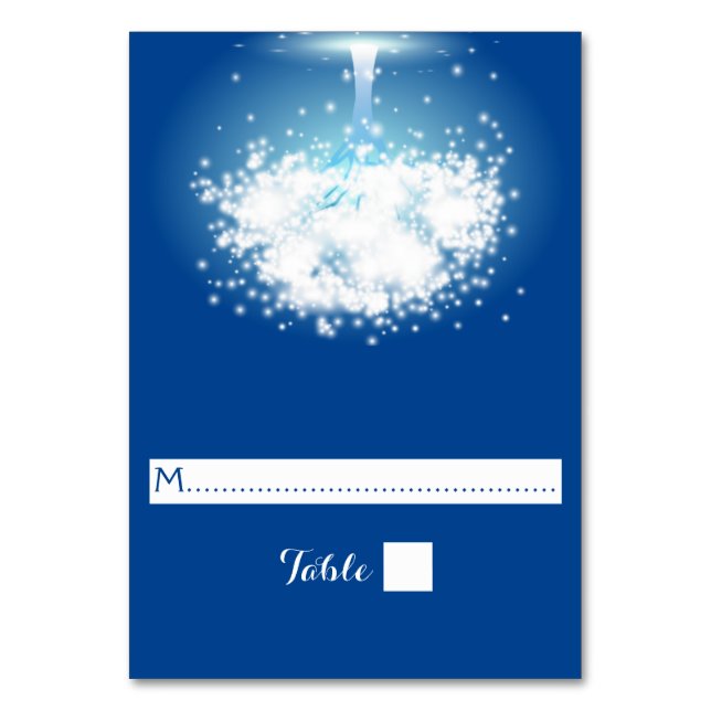 Tree, sparkling lights blue wedding place card (Front)