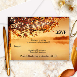 Tree String Lights Fall Wedding RSVP Card