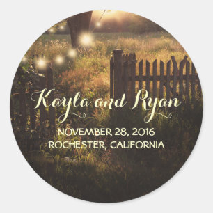 Tree String Lights Rustic Country Wedding Classic Round Sticker