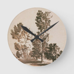Tree Study (pen & ink on paper) Round Clock