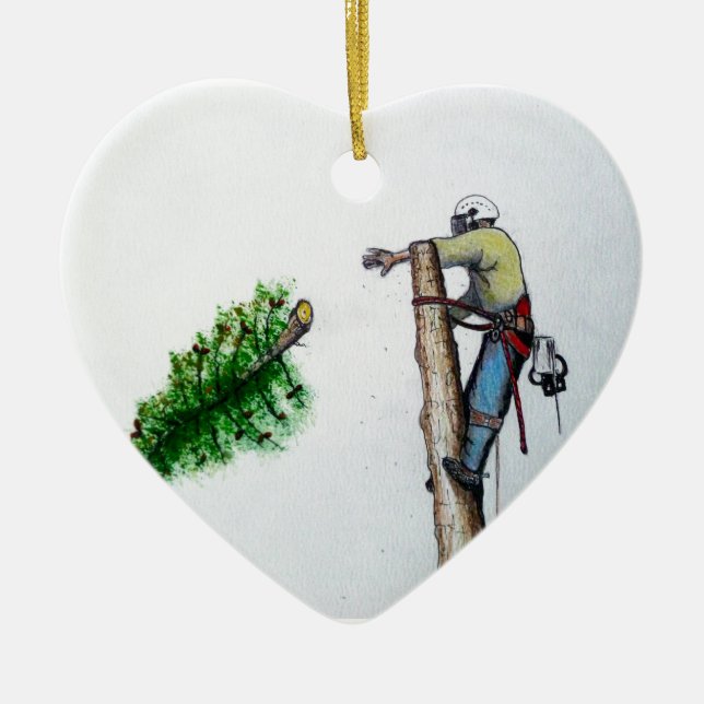 Tree Surgeon Arborist at work present Ceramic Tree Decoration (Front)