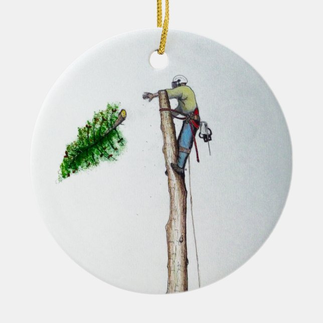 Tree Surgeon Arborist at work present Ceramic Tree Decoration (Front)