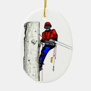 Tree Surgeon Arborist at work present Chainsaw Ceramic Tree Decoration