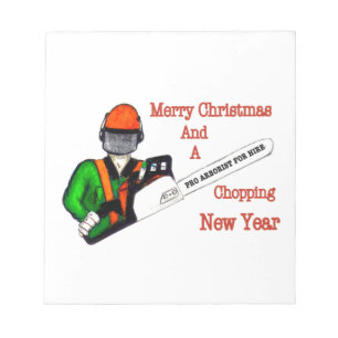 Tree Surgeon Arborist at work present Chainsaw Notepad