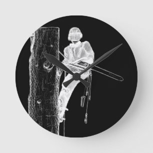 Tree Surgeon Arborist at work present Chainsaw Round Clock