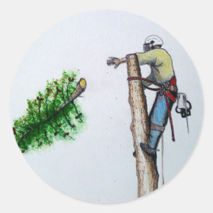 Tree Surgeon Arborist at work present Classic Round Sticker