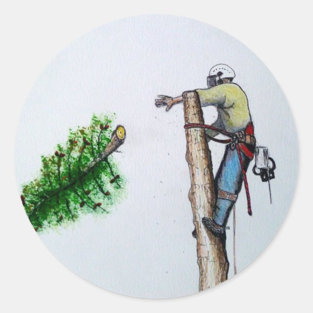 Tree Surgeon Arborist at work present Classic Round Sticker (Front)