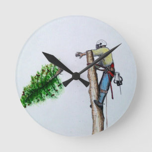Tree Surgeon Arborist at work present Round Clock