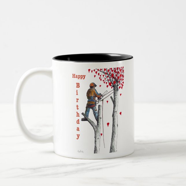 Tree surgeon Arborist Birthday Card Two-Tone Coffee Mug (Left)