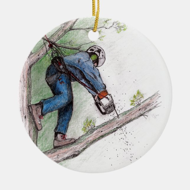 Tree Surgeon Arborist Chainsaw Ceramic Tree Decoration (Front)