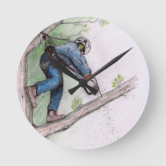 Tree Surgeon Arborist Lumberjack Round Clock (Front)