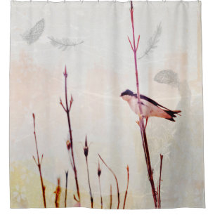 Tree Swallow Bird and Feathers Shower Curtain