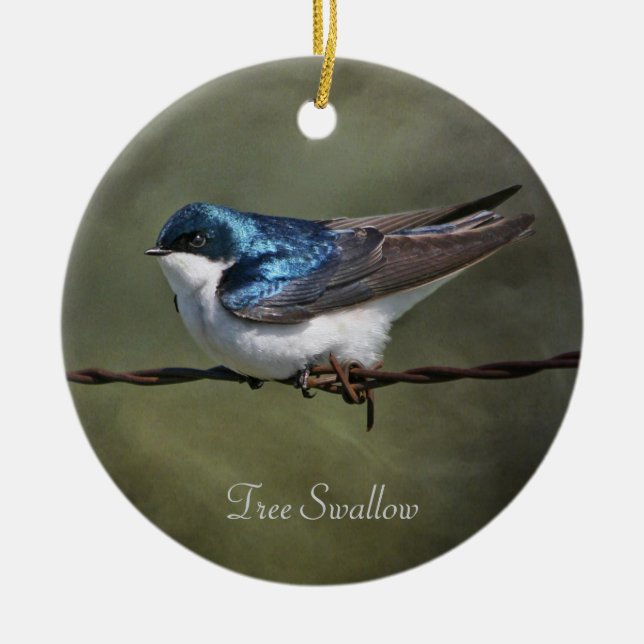 Tree Swallow Round Ceramic Tree Decoration (Front)