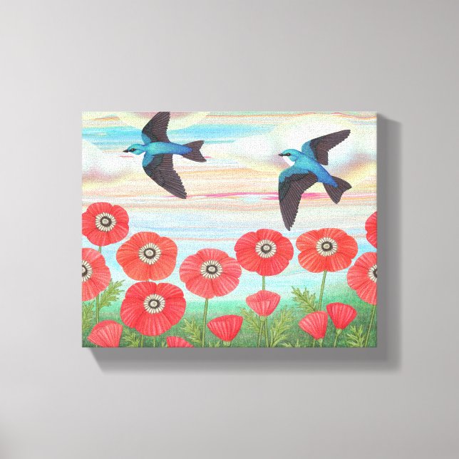 tree swallows and poppies canvas print (Front)