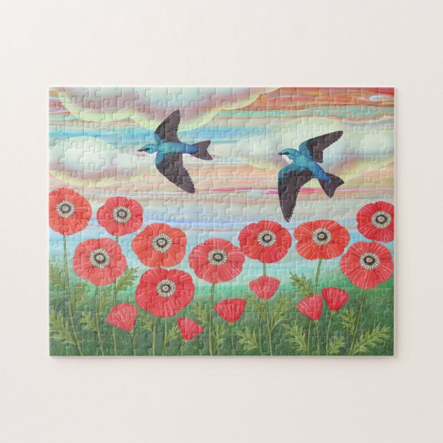 tree swallows and poppies jigsaw puzzle (Horizontal)