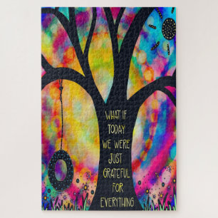 Tree Swing Grateful for Everything Quote Fun  Jigsaw Puzzle