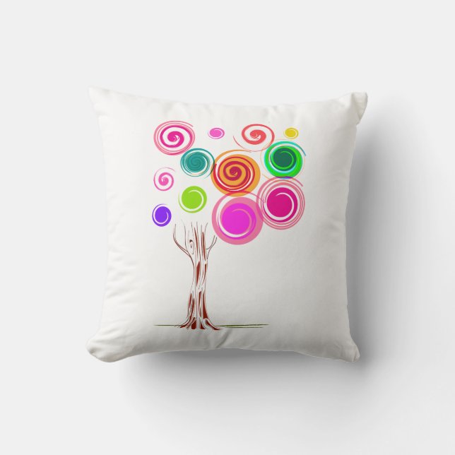 tree swirly foliage colourful cushion (Front)