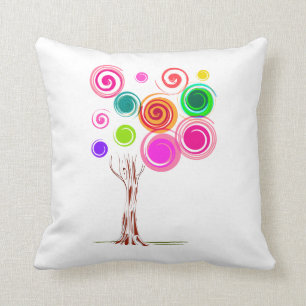 tree swirly foliage colourful cushion