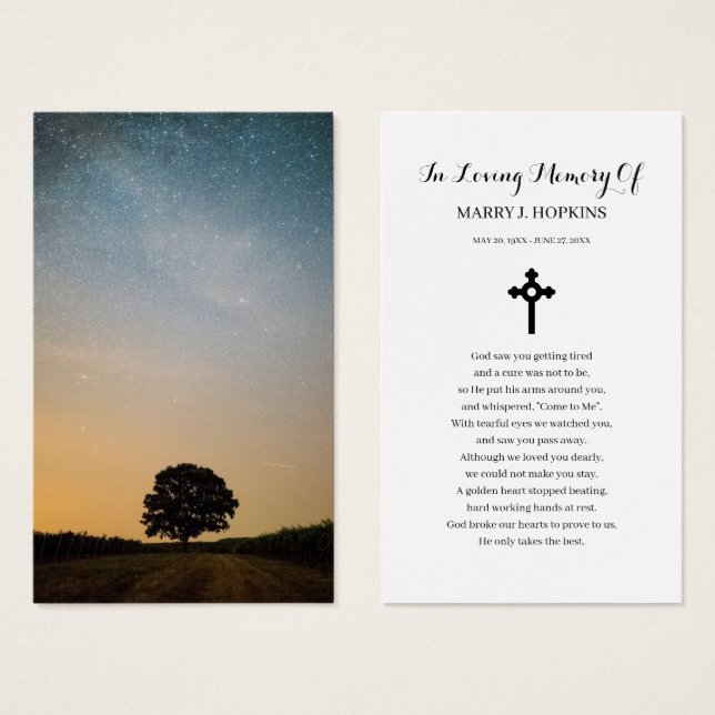 Tree Sympathy Funeral Memorial Prayer Cards (Front & Back)
