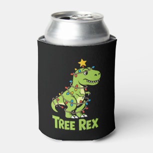 Tree T Rex Dinosaur Christmas Lights Star Xmas Can Cooler