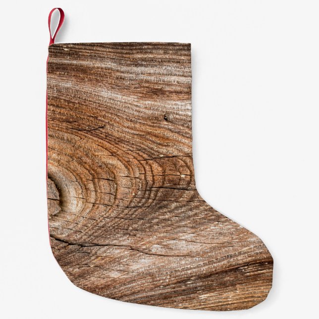 Tree texture rough solid wood small christmas stocking (Front)
