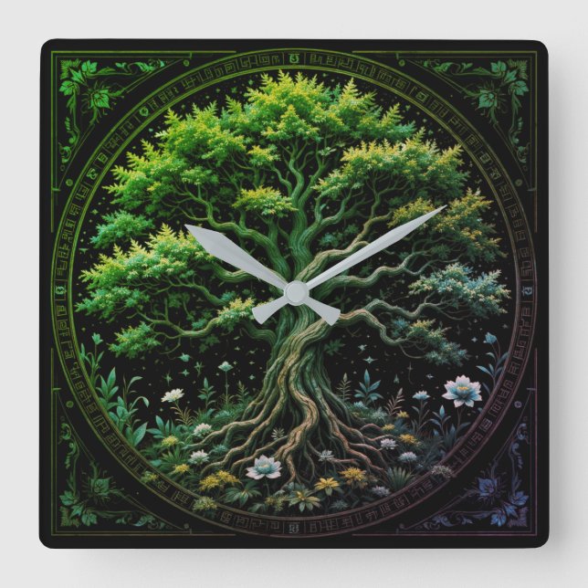 Tree Time Square Wall Clock (Front)