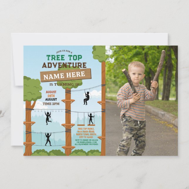 Tree Top Birthday Adventure Park Outdoor Photo Invitation (Front)
