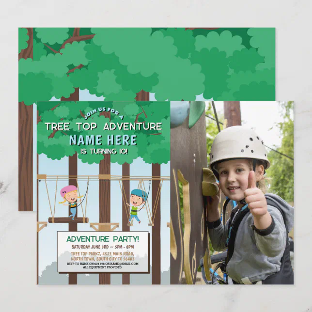 Tree Top Invitations Tree Top Birthday Adventure Park Outdoor Photo Invitation | Zazzle