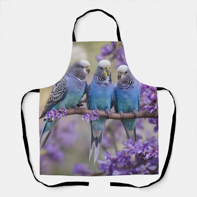 Tree Top Chatter: Blue Budgies In Jacaranda Tree, Apron (Front)