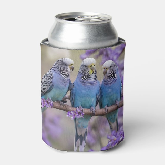 Tree Top Chatter: Blue Budgies In Jacaranda Tree, Can Cooler (Can Front)