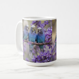 Tree Top Chatter: Blue Budgies In Jacaranda Tree, Coffee Mug